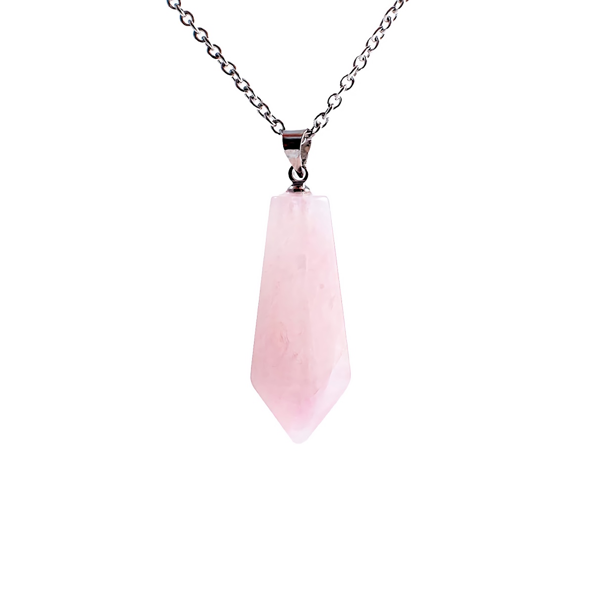 Collar De Cuarzo Rosa Péndulo, Piedras Naturales y Cadena de Acero Inoxidable Libela 