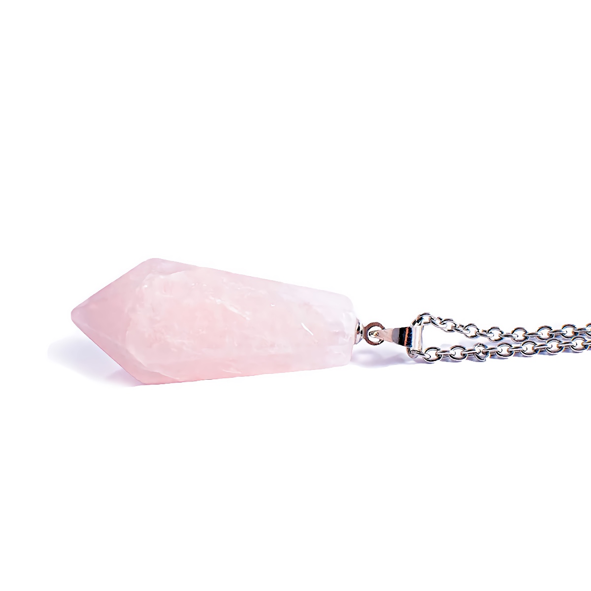 Collar De Cuarzo Rosa Péndulo, Piedras Naturales y Cadena de Acero Inoxidable Libela 
