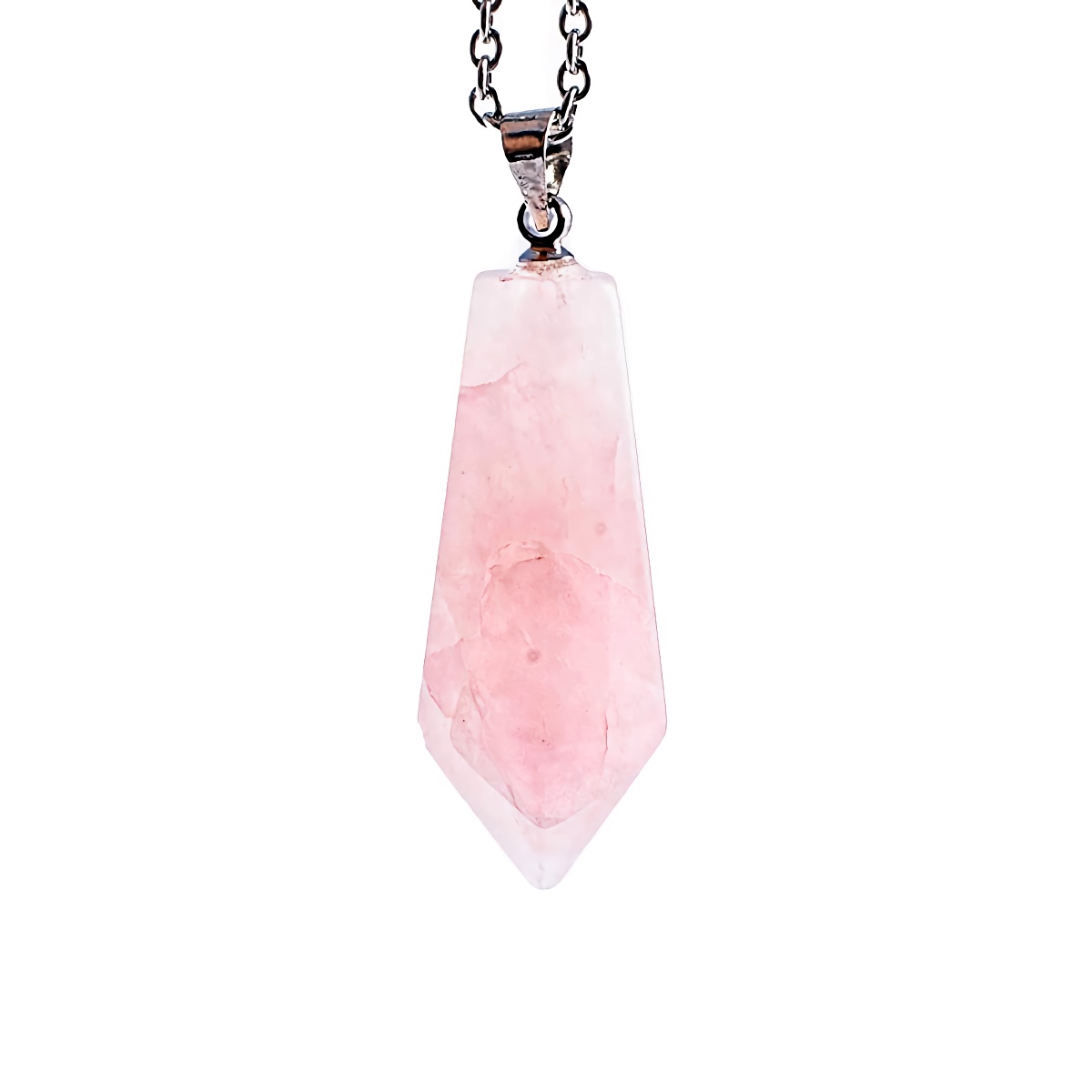 Collar De Cuarzo Rosa Péndulo, Piedras Naturales y Cadena de Acero Inoxidable Libela 