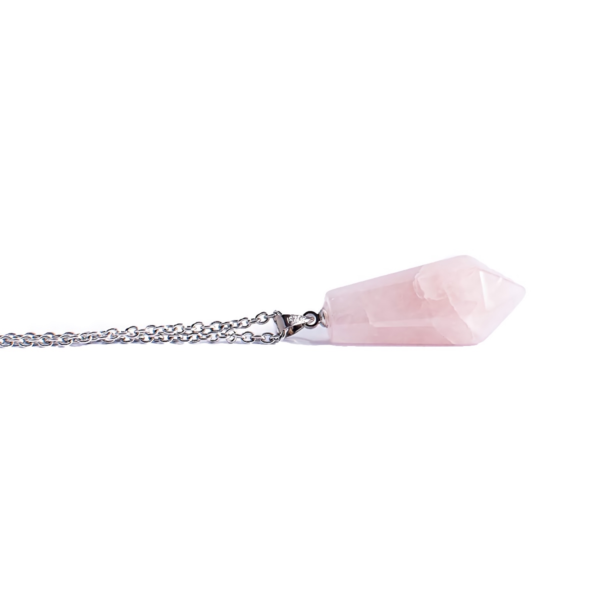 Collar De Cuarzo Rosa Péndulo, Piedras Naturales y Cadena de Acero Inoxidable Libela 