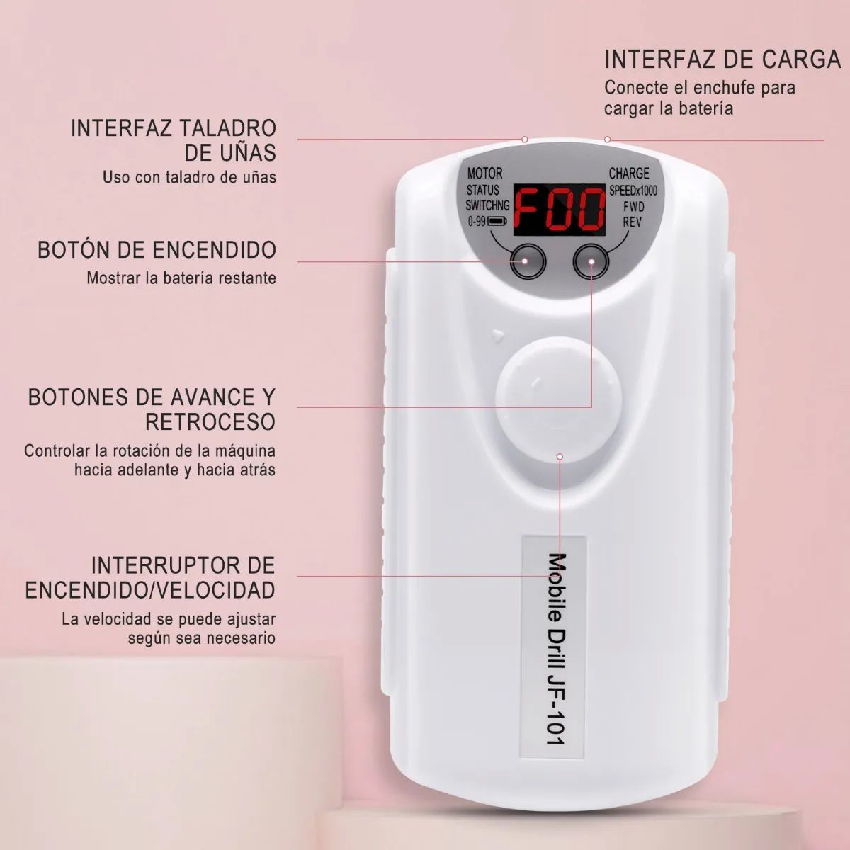 Torno Para Uñas, 7en1 Torno Eléctrico Para Uñas Portátil Blanco