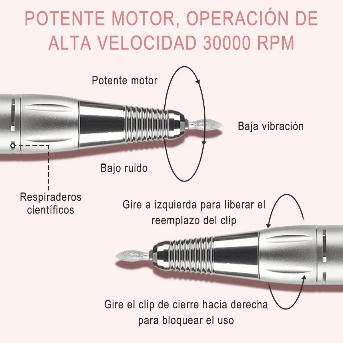 Torno Para Uñas, 7en1 Torno Eléctrico Para Uñas Portátil Blanco