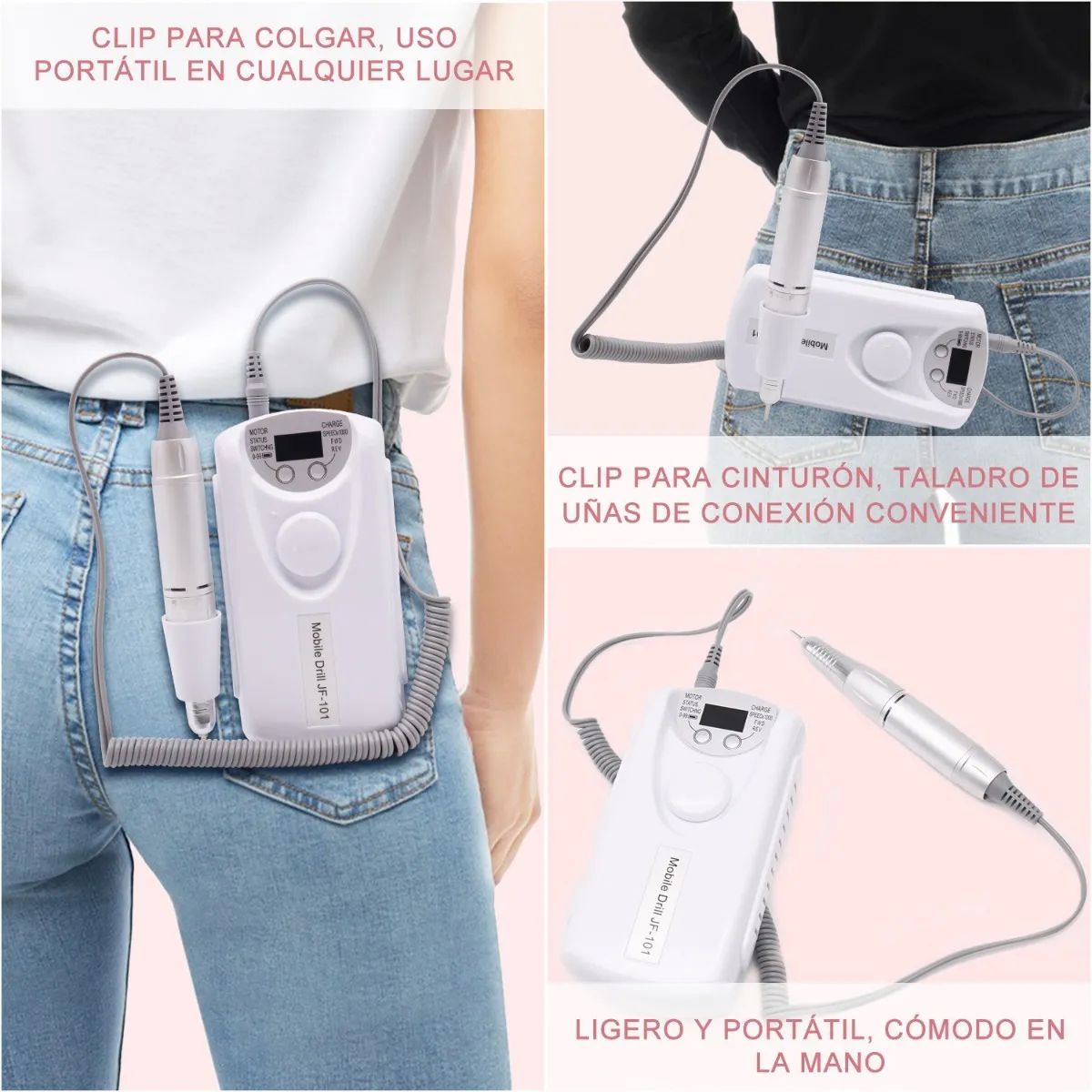 Torno Para Uñas, 7en1 Torno Eléctrico Para Uñas Portátil Blanco