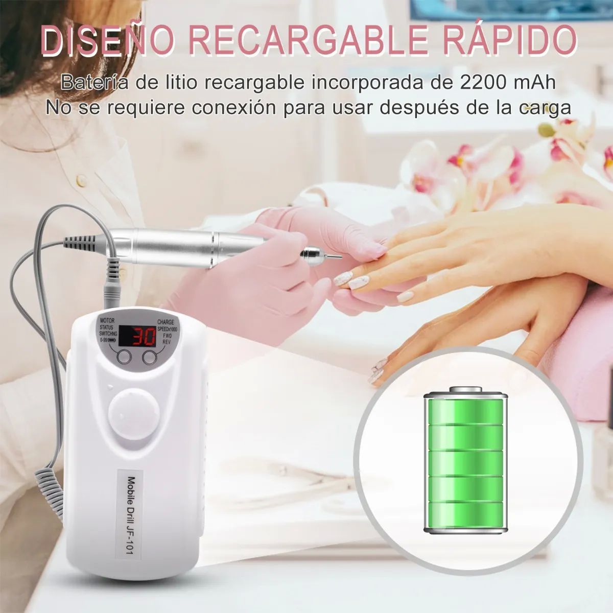 Torno Para Uñas, 7en1 Torno Eléctrico Para Uñas Portátil Blanco