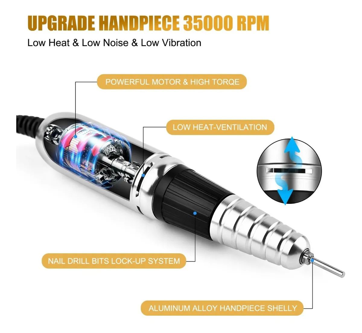 Pulidor Esmeril Taladro De Uñas Con Pedal 35000rpm 125 Pz