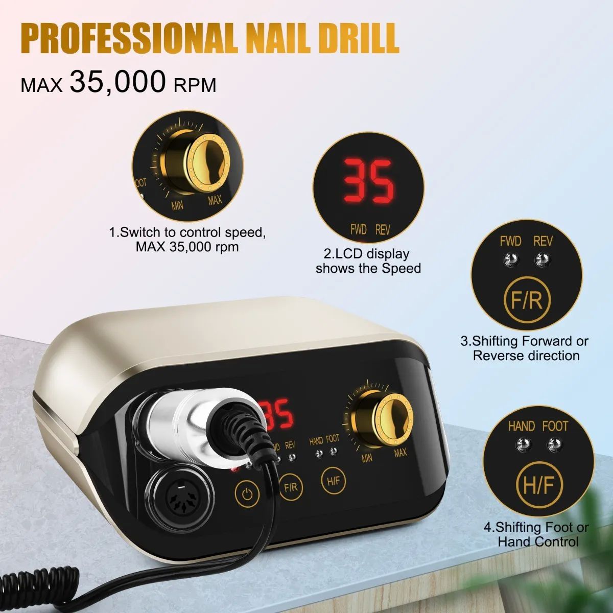 Pulidor Esmeril Taladro De Uñas Con Pedal 35000rpm 125 Pz