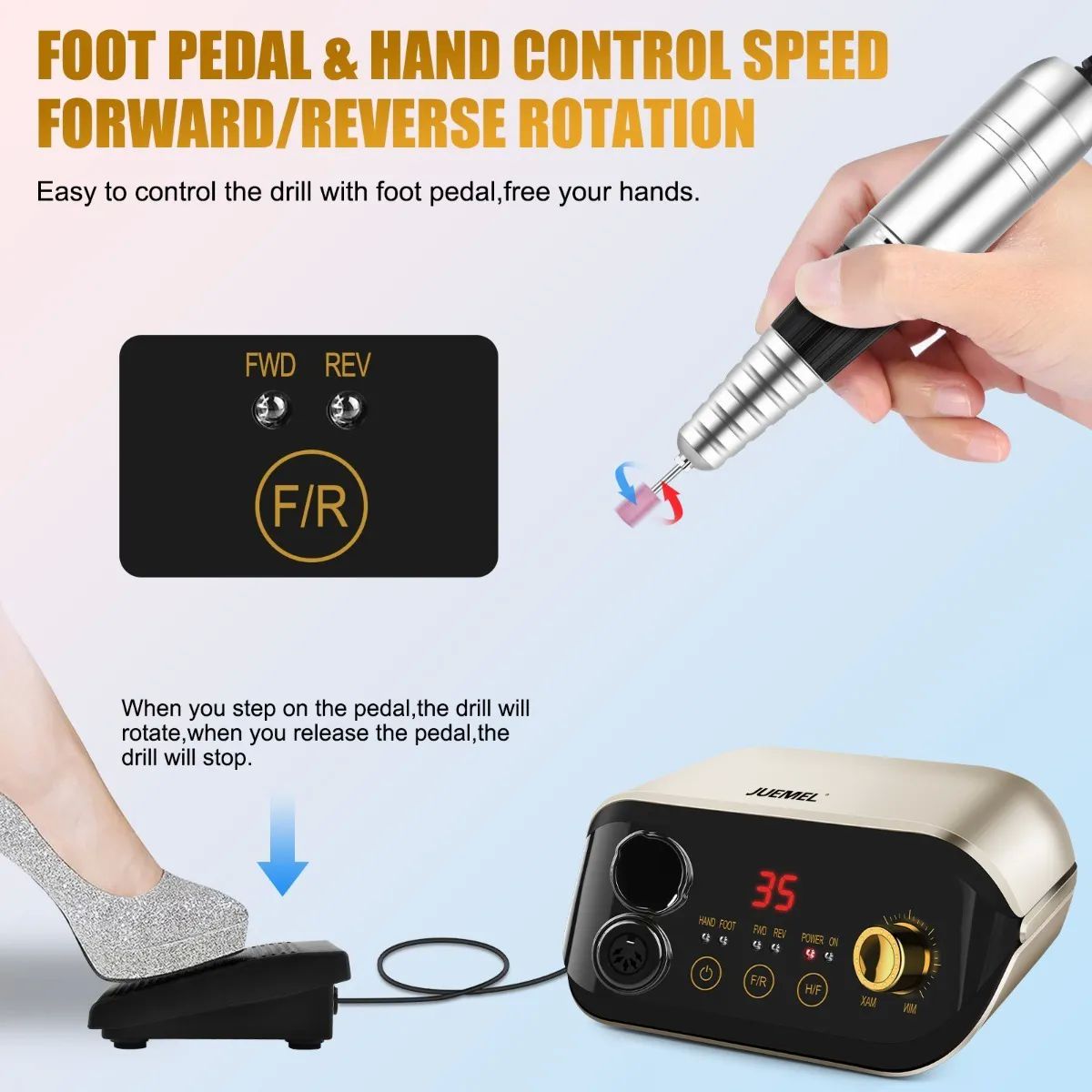 Pulidor Esmeril Taladro De Uñas Con Pedal 35000rpm 125 Pz