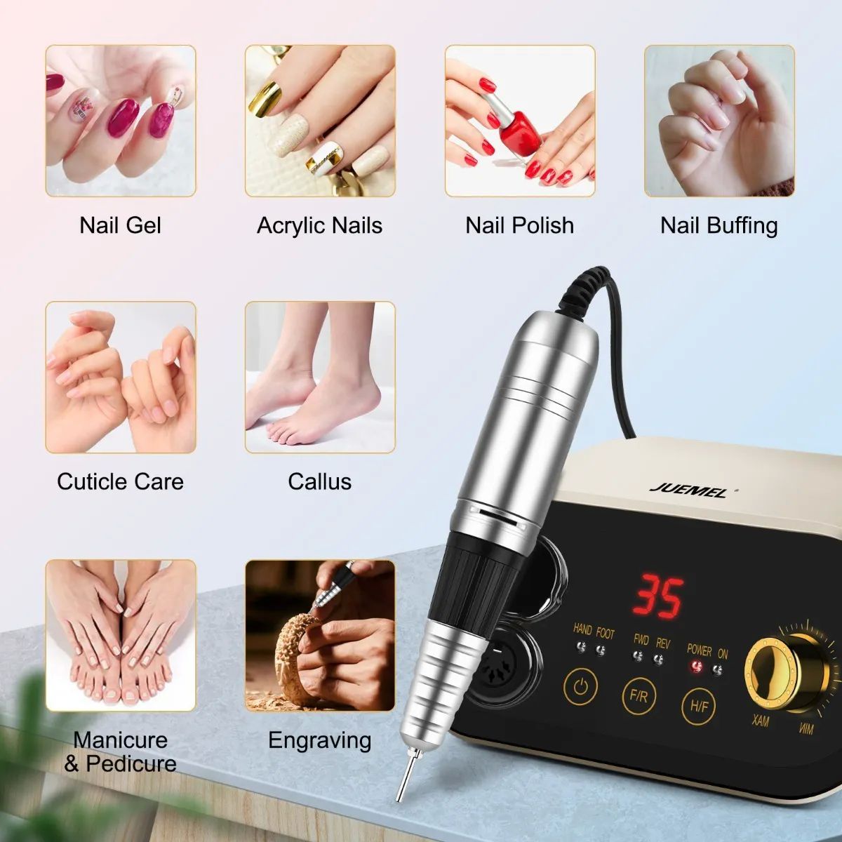 Pulidor Esmeril Taladro De Uñas Con Pedal 35000rpm 125 Pz