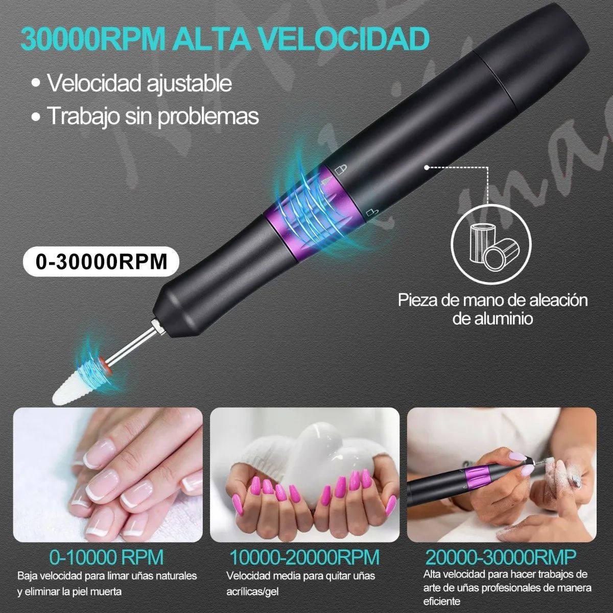 Pulidor Esmeril De Uñas 3000rmp Manicura Taladro Para Uñas Negro