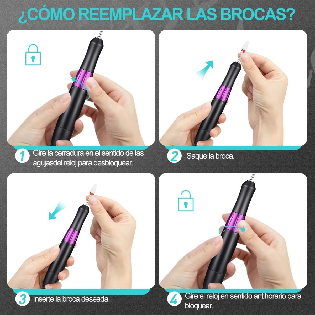 Pulidor Esmeril De Uñas 3000rmp Manicura Taladro Para Uñas Negro