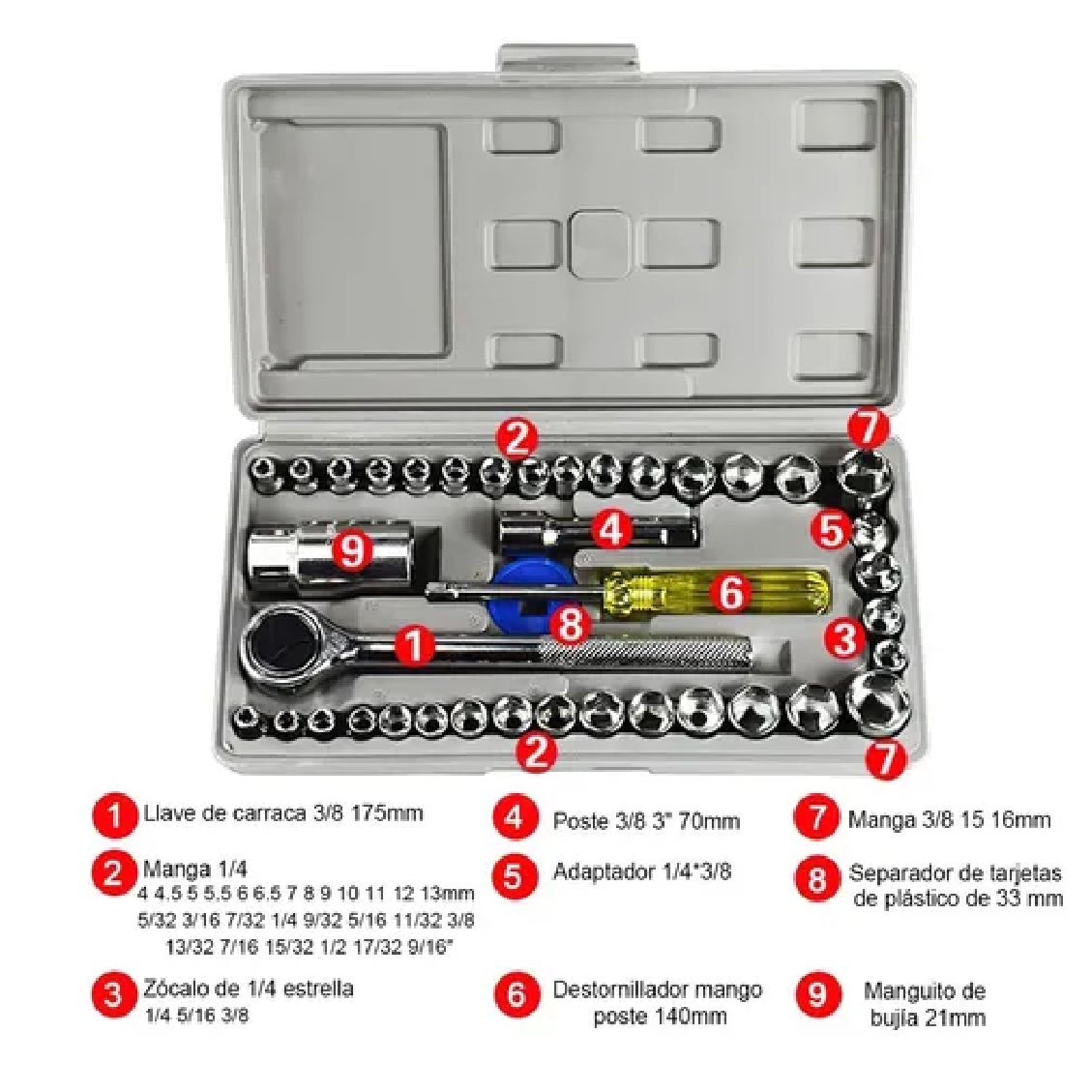 Juego De Herramientas Mecanica Dados Acero 40 Pcs Moto/auto