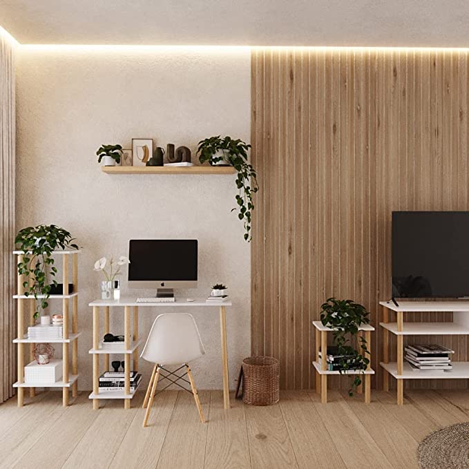 Librero Kiwi Mueble para Casa u Oficina Moderno Color Blanco, Estilo Minimalista, 111 cm Altura x 40 cm Ancho x 30 cm Fondo. Mesa Auxiliar de Almacenamiento Tipo Archivero o Armario para Organizar.