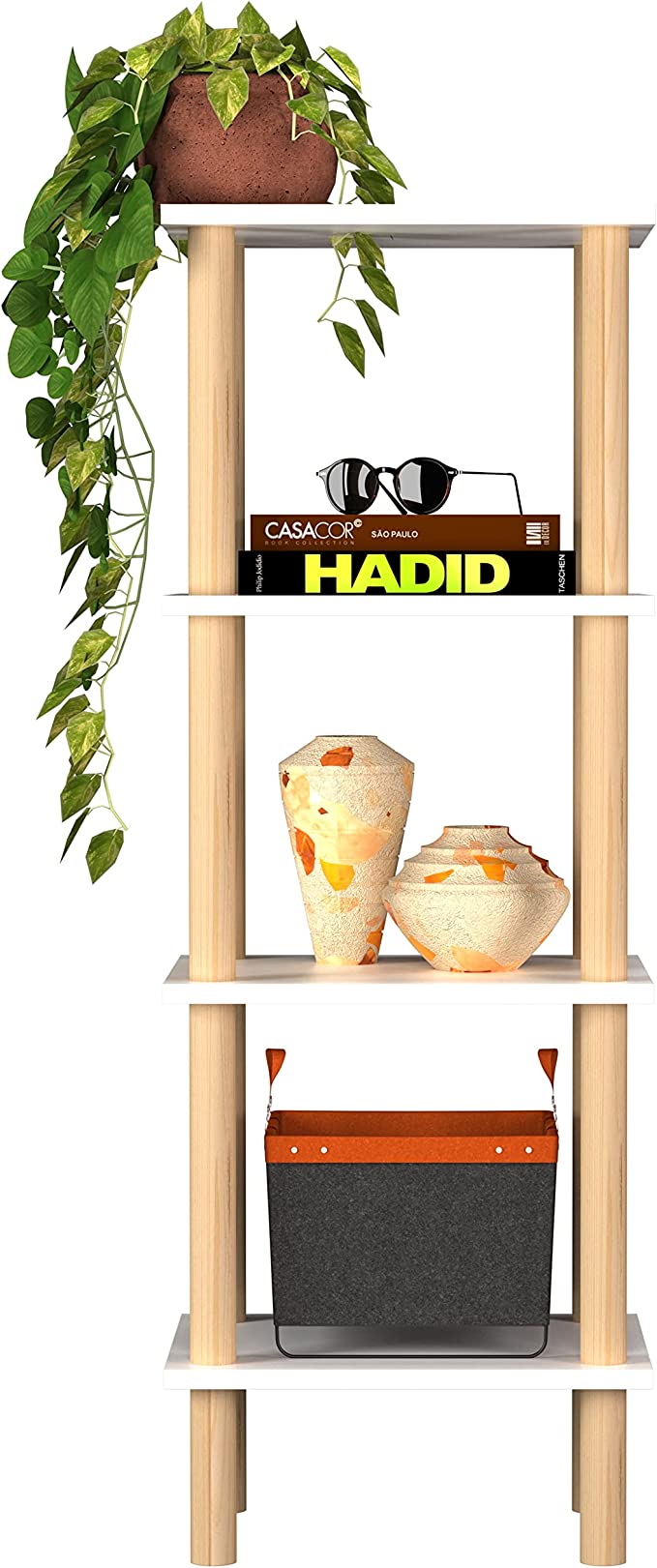 Librero Kiwi Mueble para Casa u Oficina Moderno Color Blanco, Estilo Minimalista, 111 cm Altura x 40 cm Ancho x 30 cm Fondo. Mesa Auxiliar de Almacenamiento Tipo Archivero o Armario para Organizar.