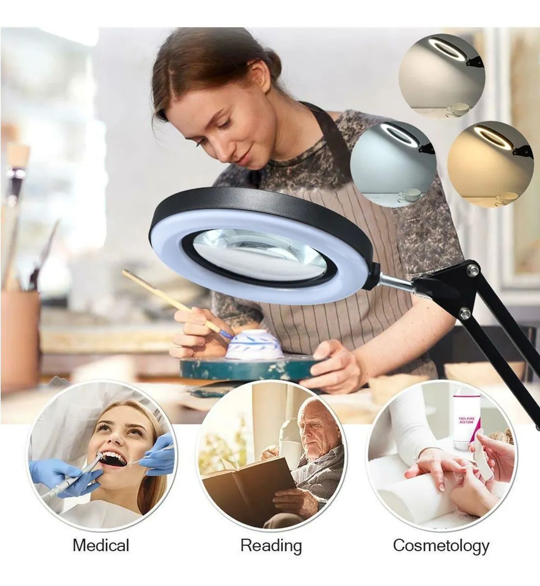 Lámpara Led De Escritorio Con Lupa De 3 Colores De 10x