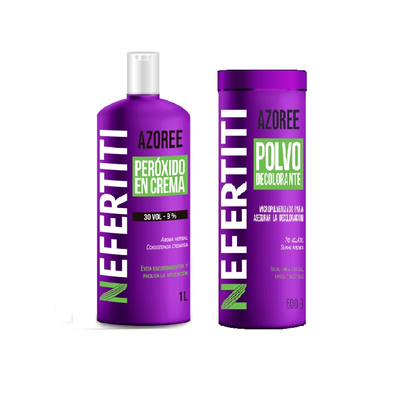 Nefertiti Tarro Azore decolorante 600g+peroxido en crema 30 vol 1L