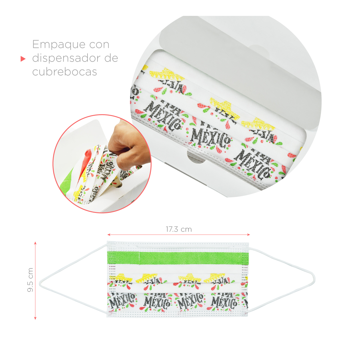Cubrebocas de Colores Patrios, Cubrebocas Tricapa Termosellado Mexico 50 pzas
