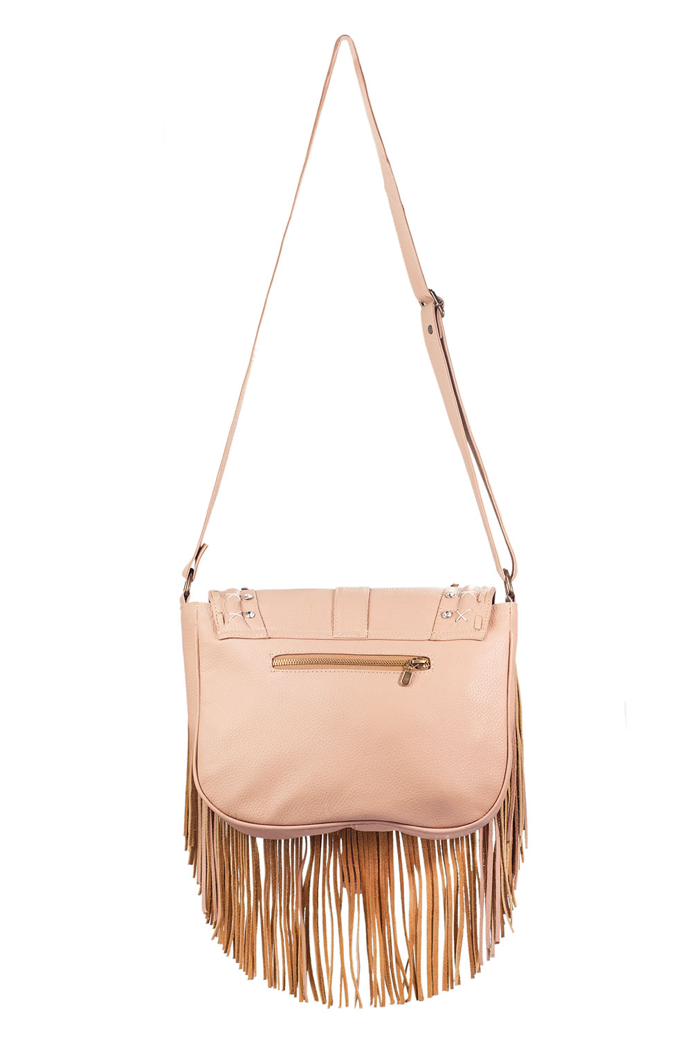 Bolso s tipo Crossbody  A ÁNGELOZANO dePiel Vacuna con detalles tejidos a mano, pedrería y flecos.