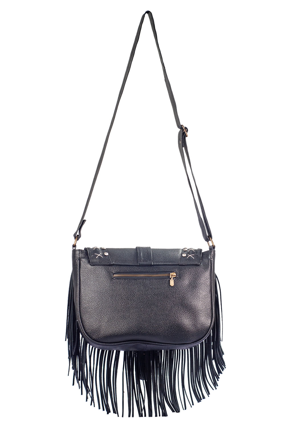 Bolso s tipo Crossbody  A ÁNGELOZANO dePiel Vacuna con detalles tejidos a mano, pedrería y flecos.