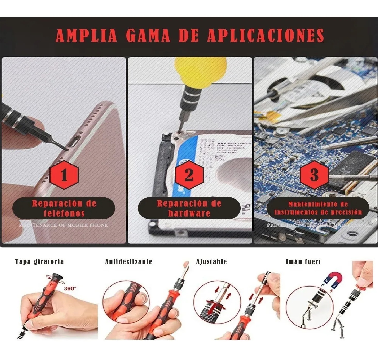Kit De Desarmador Herramientas Reparo Precision Rojo