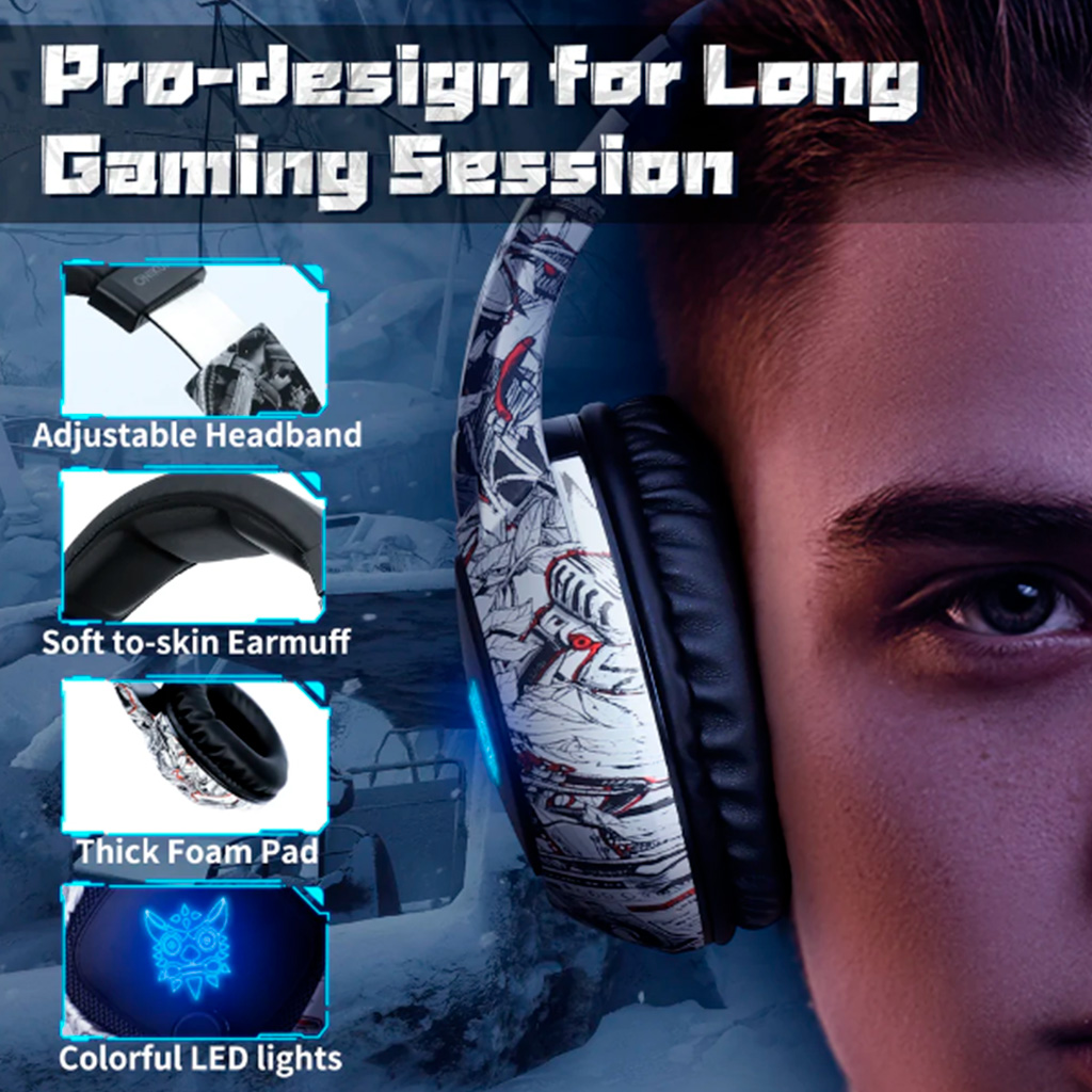 Audifonos gamer con microfono y luz led Onikuma K19 camuflaje blanco