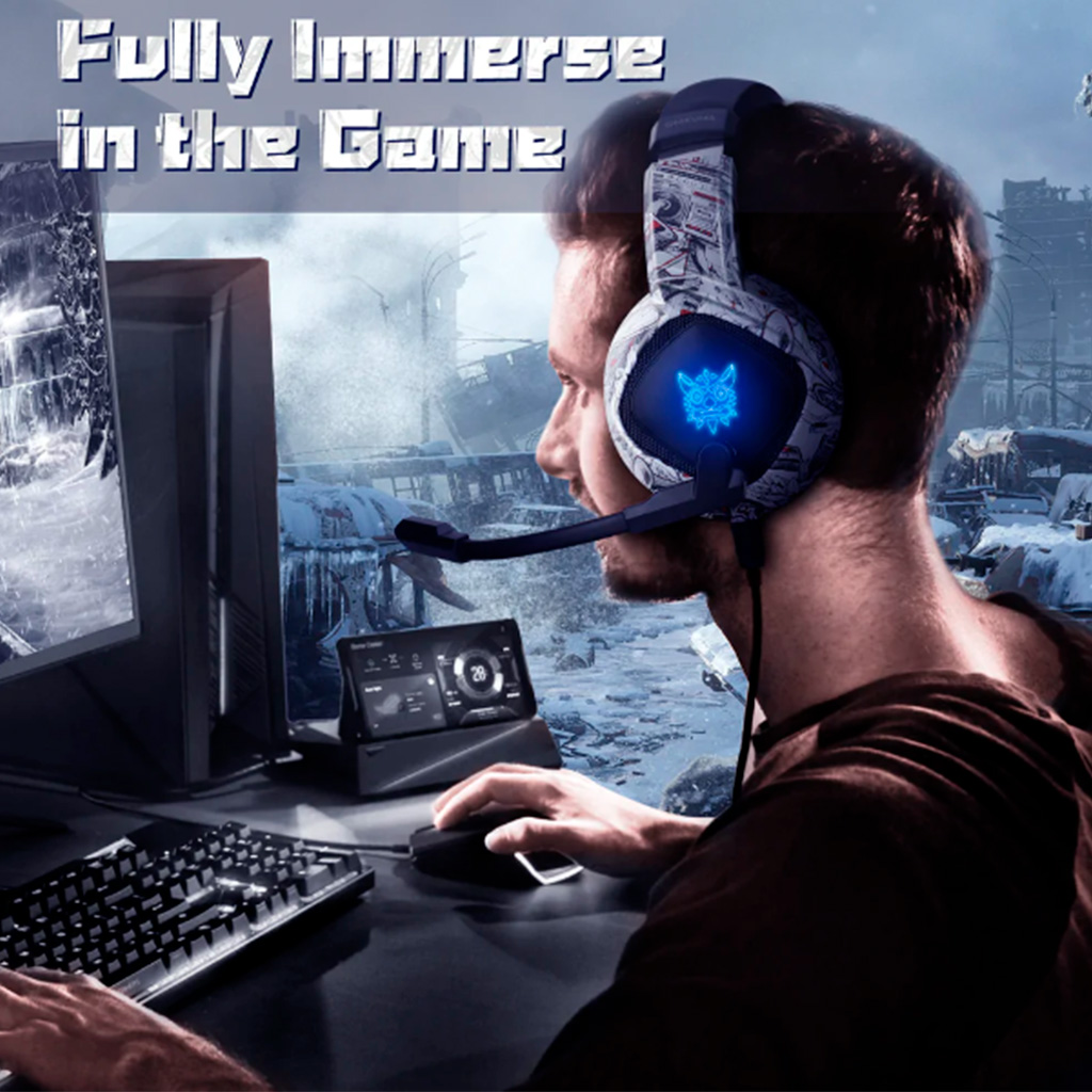 Audifonos gamer con microfono y luz led Onikuma K19 camuflaje blanco