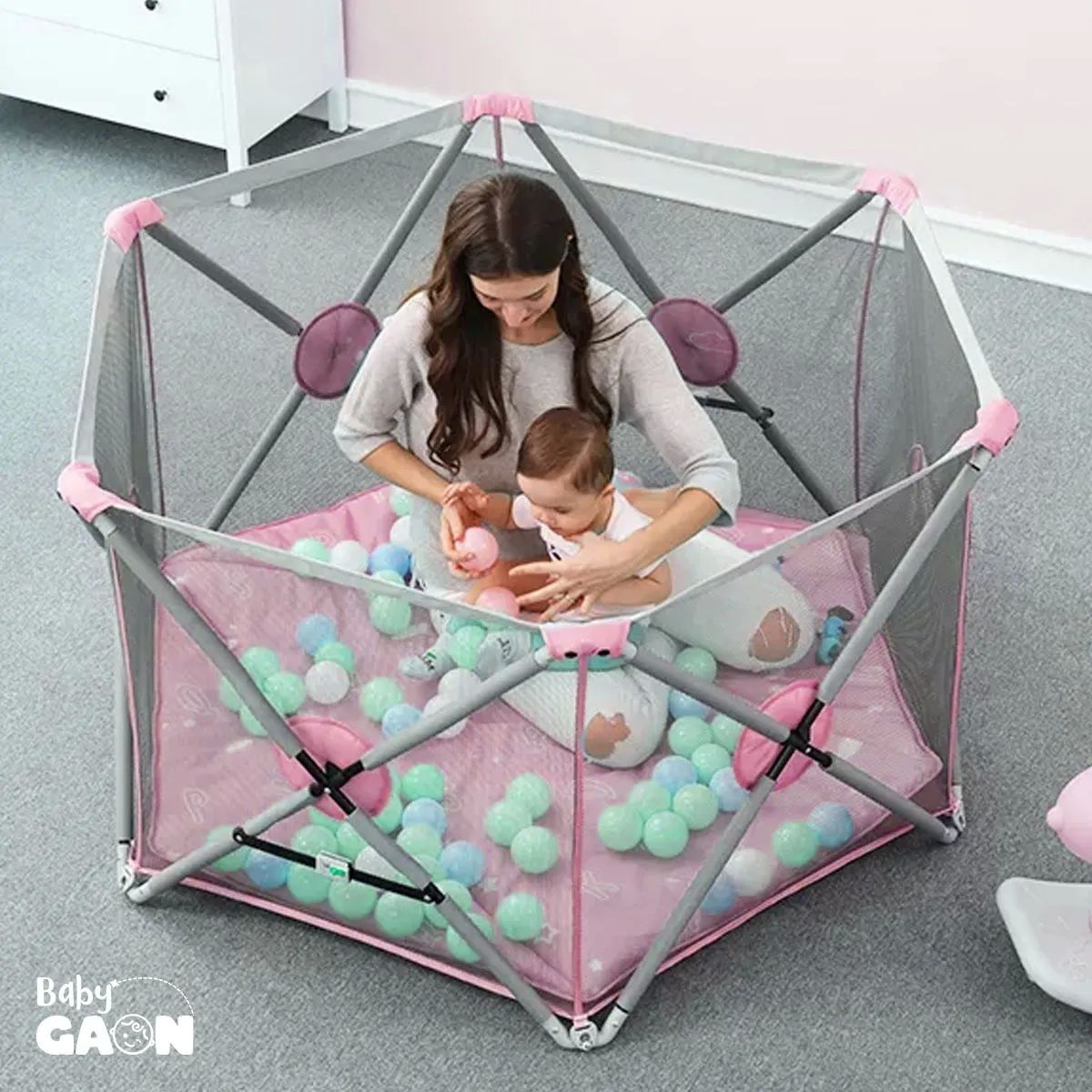Corral Para Bebe Plegable Rosa