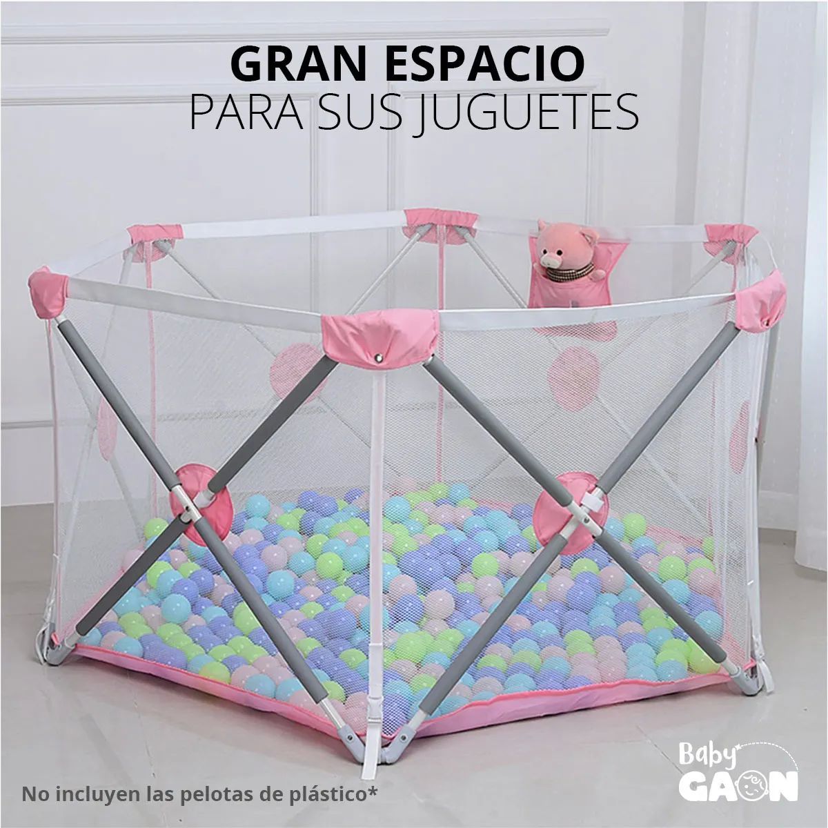 Corral Para Bebe Plegable Rosa