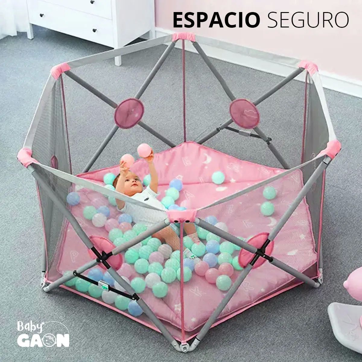 Corral Para Bebe Plegable Rosa