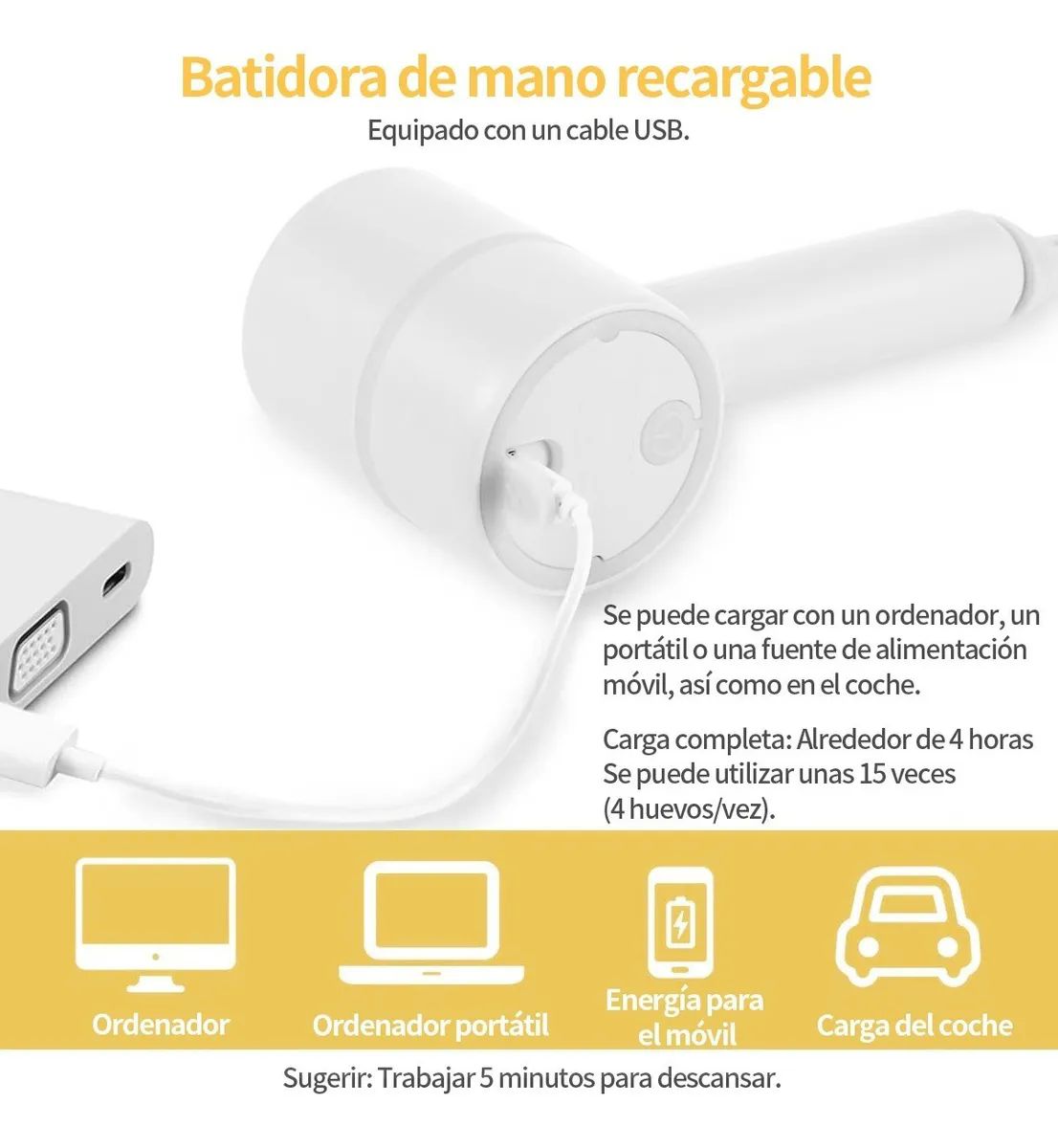 Batidora De Inmersión Eléctrica Sin Cable, Picadora De Ajo