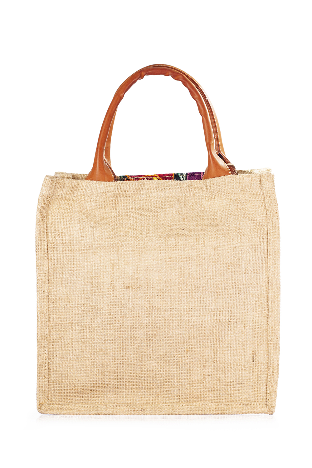 Bolso tipo Shopper A ÁNGELOZANO de yute tejido con detalles de bordado artesanal de flores,Forro plastificado. Modelo Marimar