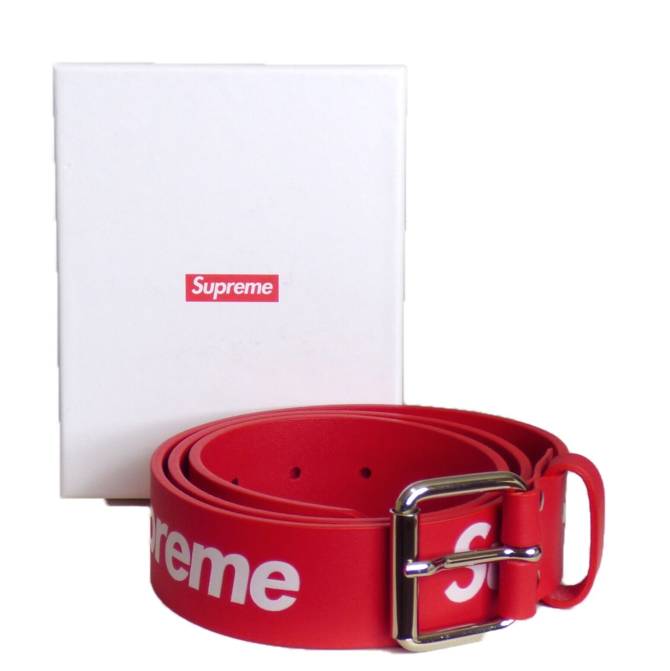 Supreme Repeat Leather Belt Red