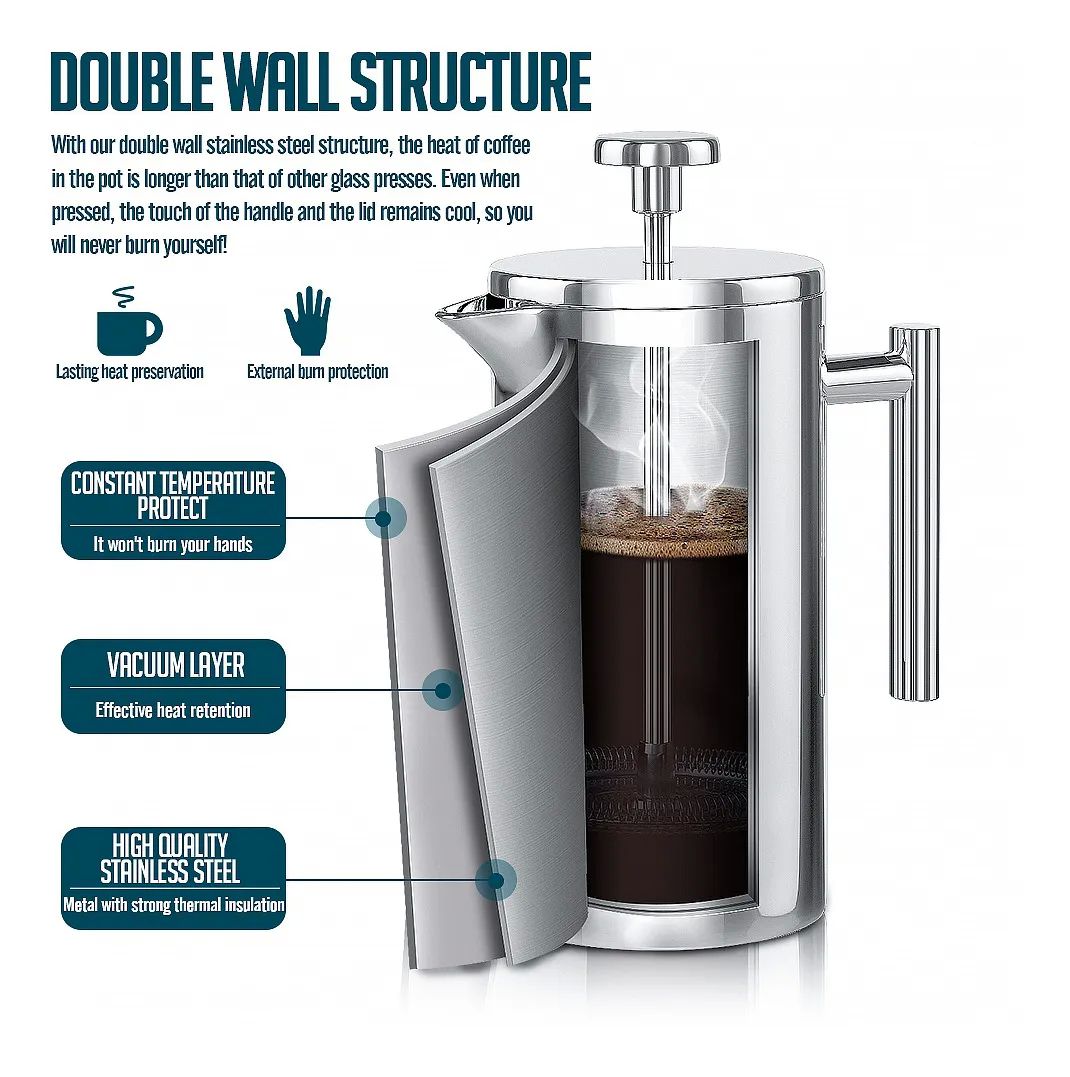 Cafetera Estilo Prensa Francesa De Acero Inoxidable