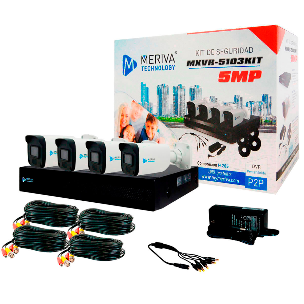 Kit De Vigilancia 4 Cámaras de 5mp metálicas para exterior Mxvr-5103kit