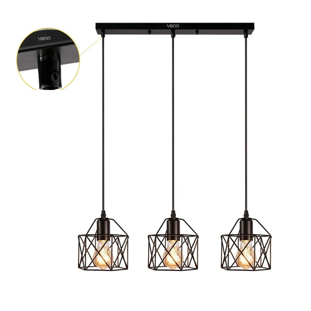 Lámpara Colgante Vintage Industrial De Metal Negro Con Forma De Jaula – UK Ltd