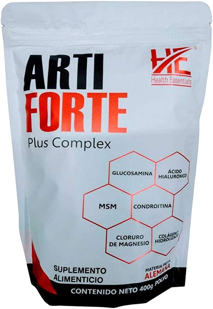 ARTIFORTE (Colágeno ,Glucosamina, Condroitina, MSM, Cloruro de Magnesio, Ácido Hialurónico) POLVO 400G, HEALTH ESSENTIAL SA DE CV, 1016, Huesos y Articulaciones más Fuertes para que te Sientas Mejor, Blanco