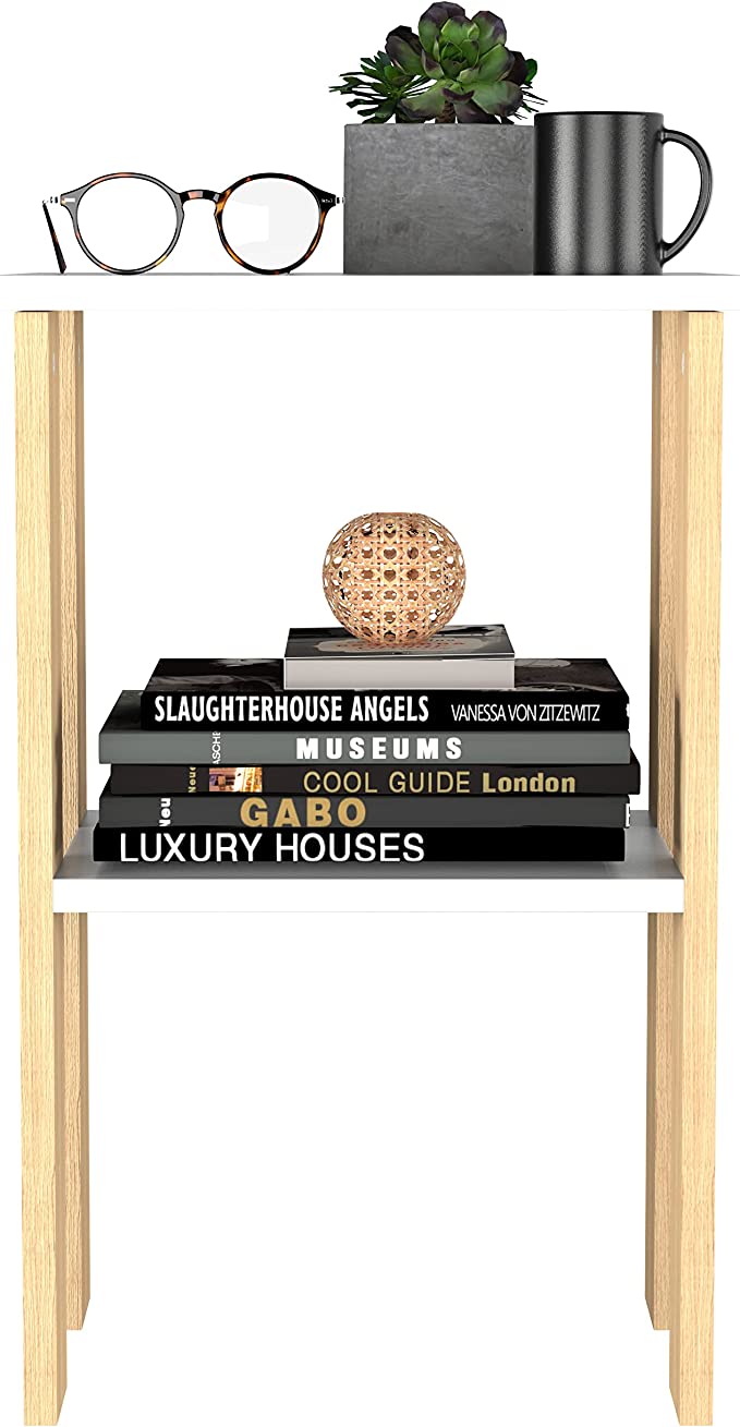 Mesa de lámpara Auxiliar Lux Moru, Mueble de recamara y Sala Moderno, 55 cm Altura x 35 cm Ancho x 30 cm Fondo. Mesa Almacenamiento de librero o Armario de organizar. Estantería de Mesa.