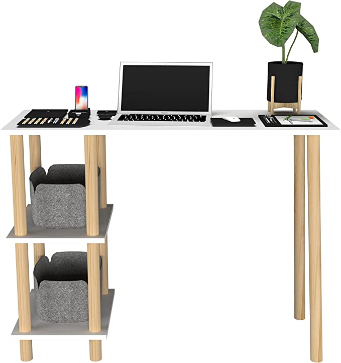 Escritorio Coco Mueble para Casa u Oficina Color Roble Blanco, Minimalista, 75 cm Altura x 100 cm Largo x 40 cm Fondo. Mesa Auxiliar de Almacenamiento Tipo Librero de Computadora Home Office.