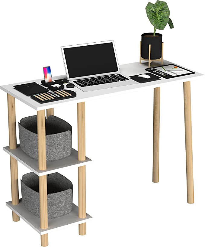 Escritorio Coco Mueble para Casa u Oficina Color Roble Blanco, Minimalista, 75 cm Altura x 100 cm Largo x 40 cm Fondo. Mesa Auxiliar de Almacenamiento Tipo Librero de Computadora Home Office.