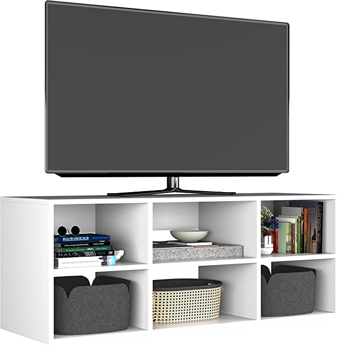 Zen Mueble de TV Moderno Blanco Minimalista para casa, recamara u Oficina, 46 cm Altura x 120 cm Ancho x 40 cm Fondo. Mesa Auxiliar de Almacenamiento Tipo Librero o Armario para Organizar.