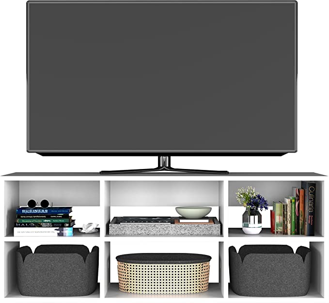 Zen Mueble de TV Moderno Blanco Minimalista para casa, recamara u Oficina, 46 cm Altura x 120 cm Ancho x 40 cm Fondo. Mesa Auxiliar de Almacenamiento Tipo Librero o Armario para Organizar.