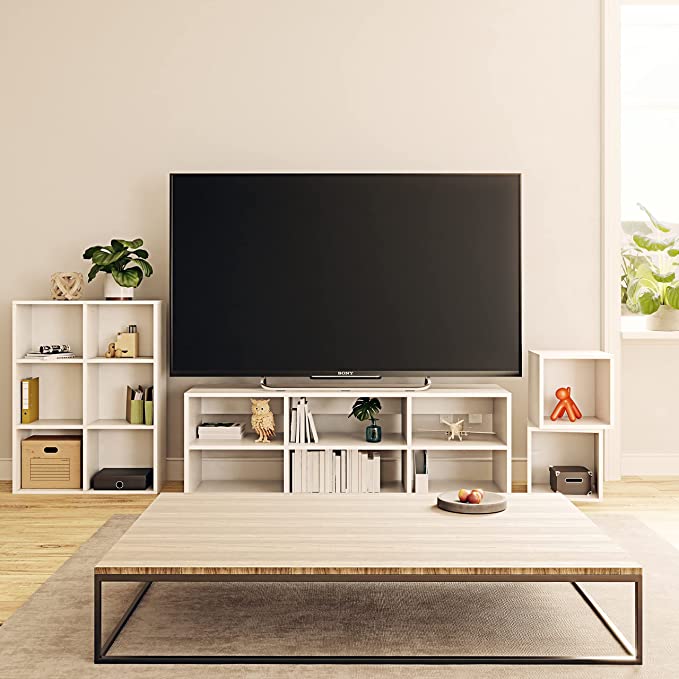 Zen Mueble de TV Moderno Blanco Minimalista para casa, recamara u Oficina, 46 cm Altura x 120 cm Ancho x 40 cm Fondo. Mesa Auxiliar de Almacenamiento Tipo Librero o Armario para Organizar.
