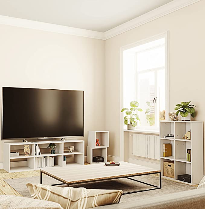 Zen Mueble de TV Moderno Blanco Minimalista para casa, recamara u Oficina, 46 cm Altura x 120 cm Ancho x 40 cm Fondo. Mesa Auxiliar de Almacenamiento Tipo Librero o Armario para Organizar.
