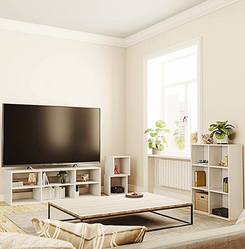 Zen Mueble de TV Moderno Blanco Minimalista para casa, recamara u Oficina,  46 cm Altura x 120 cm Ancho x 40 cm Fondo. Mesa Auxiliar de Almacenamiento  Tipo Librero o Armario para Organizar.