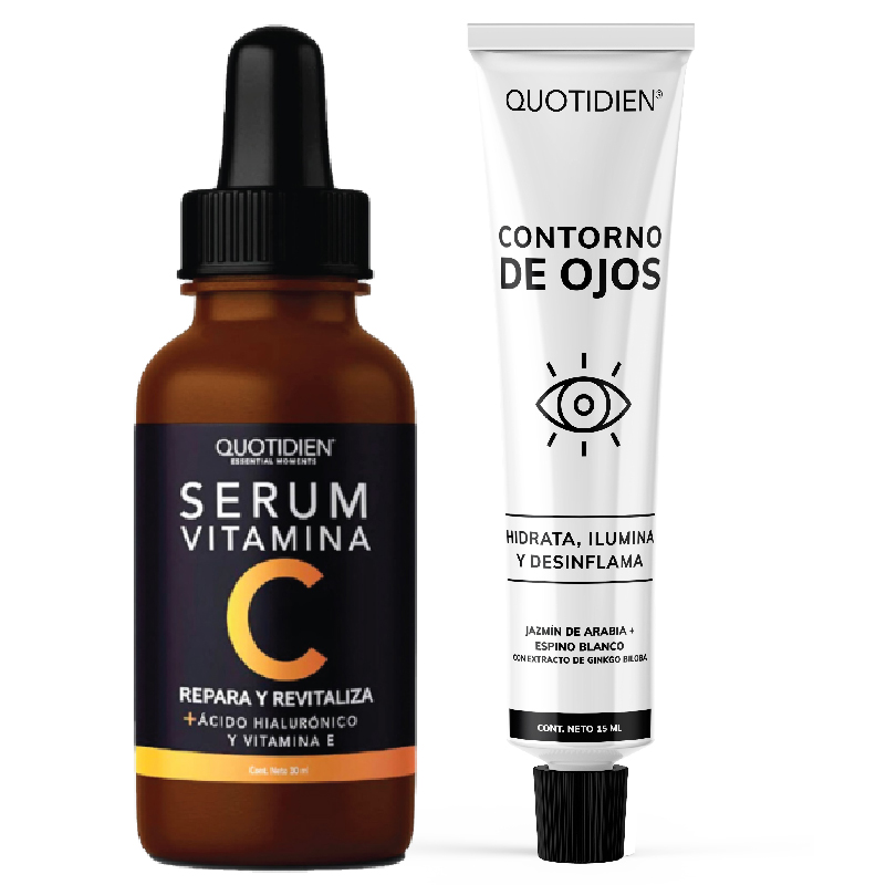 Kit Gel Contorno de Ojos + Serum Vitamina C y Suero Acido Hialuronico Skin Care Facial Quotidien