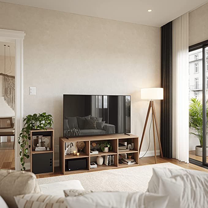 Zen Mueble de TV Moderno Café Minimalista para casa, recamara u Oficina, 46 cm Altura x 120 cm Ancho x 40 cm Fondo. Mesa Auxiliar de Almacenamiento Tipo Librero o Armario para Organizar.