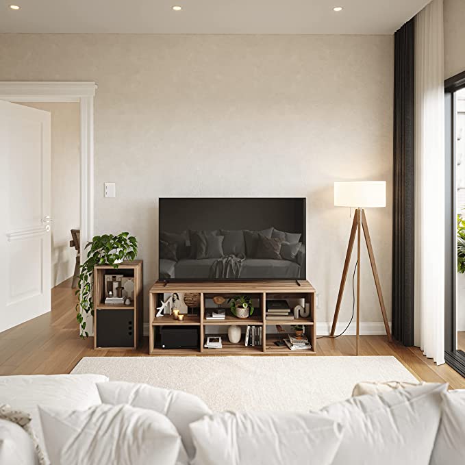 Zen Mueble de TV Moderno Café Minimalista para casa, recamara u Oficina, 46 cm Altura x 120 cm Ancho x 40 cm Fondo. Mesa Auxiliar de Almacenamiento Tipo Librero o Armario para Organizar.
