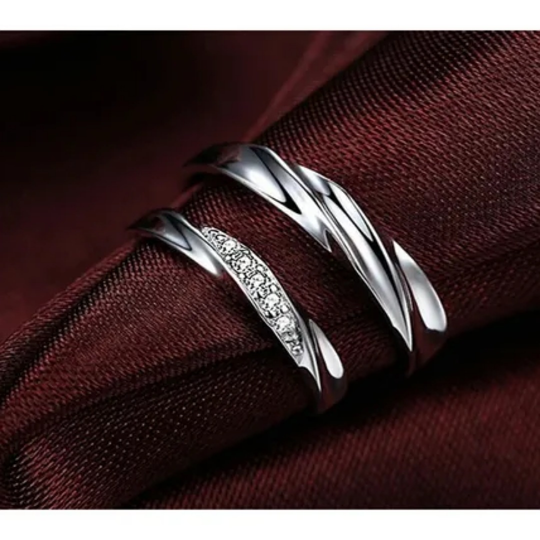 2 Anillos De Compromiso De Pareja De 925 Plata Ajustable.