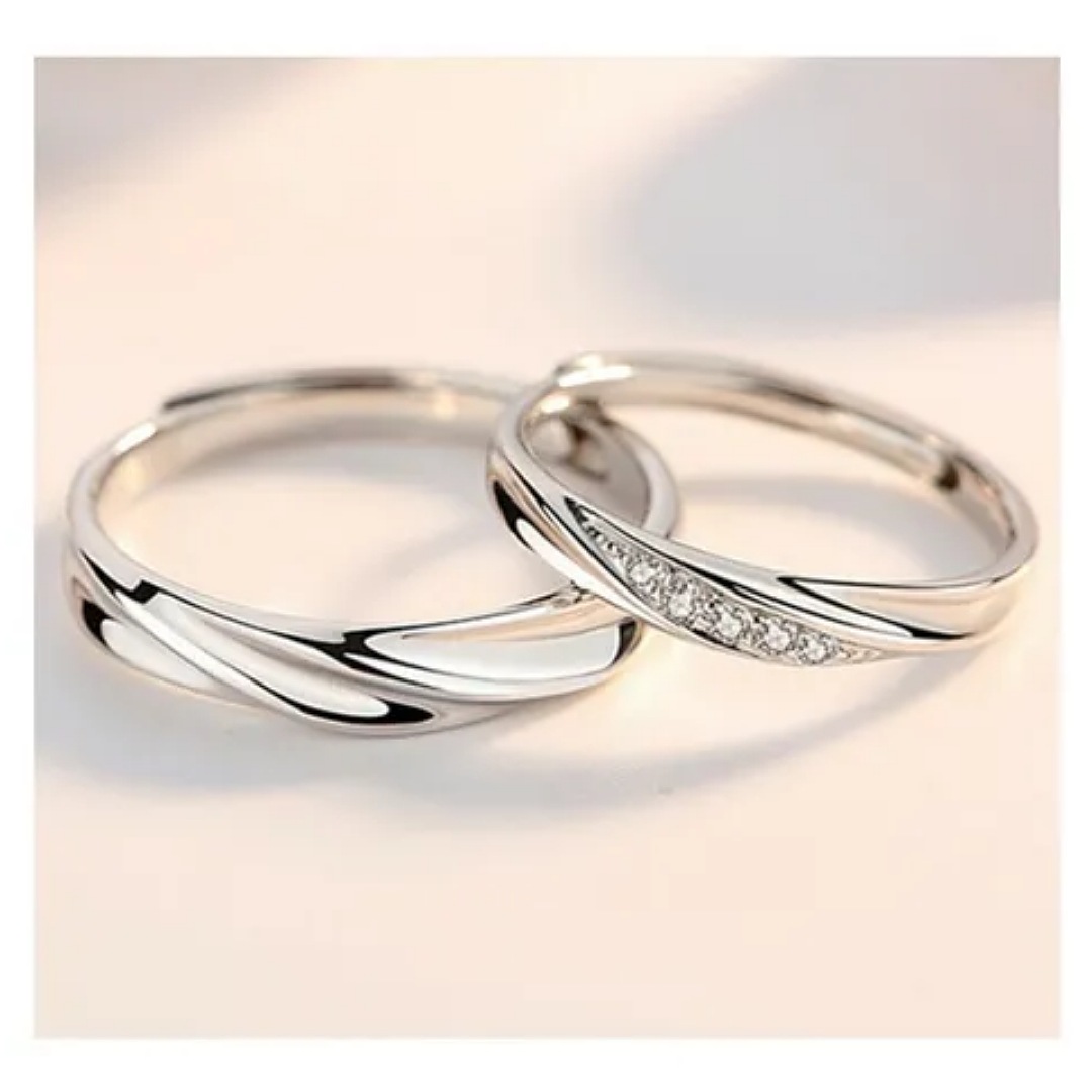 2 Anillos De Compromiso De Pareja De 925 Plata Ajustable.