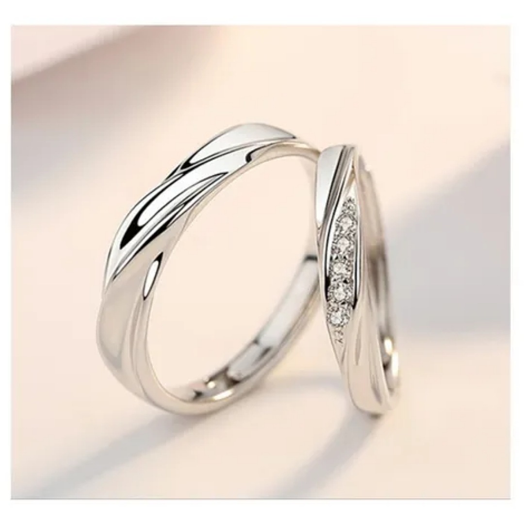 2 Anillos De Compromiso De Pareja De 925 Plata Ajustable.