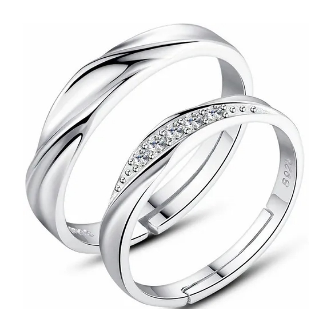 2 Anillos De Compromiso De Pareja De 925 Plata Ajustable.
